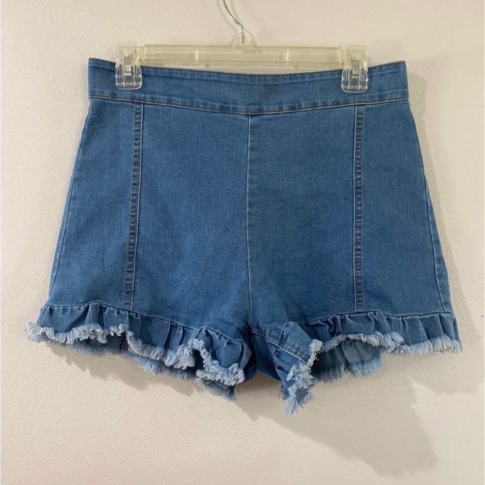 Peach Love California Blue Jean Shorts with Ruffled Hem